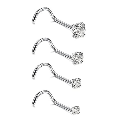 4pcs Grade 23 Titanium Nose Studs 20G/18G Flat/CZ Tiny Nose Rings Hypoallergenic G23 Nostril Piercing Jewelry for Women Men 1.5mm 2mm 2.5mm 3mm Flat Nose Bone Straight/Screws/L Shaped - color: 4pcs Screws CZ(1.5mm 2mm 2.5mm 3mm)