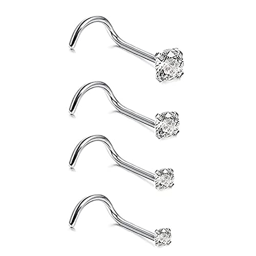 4pcs Grade 23 Titanium Nose Studs 20G/18G Flat/CZ Tiny Nose Rings Hypoallergenic G23 Nostril Piercing Jewelry for Women Men 1.5mm 2mm 2.5mm 3mm Flat Nose Bone Straight/Screws/L Shaped - color: 4pcs Screws CZ(1.5mm 2mm 2.5mm 3mm)