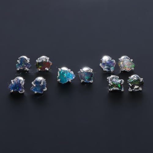 A++ Natural Black Opal Studs Earring Pair for Women, Gemstone Crystal, Push Backs, Birthstone, Raw Stone, Gift Jewelry, Silver Plated Brass