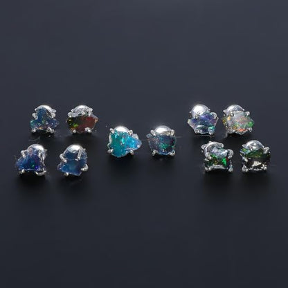A++ Natural Black Opal Studs Earring Pair for Women, Gemstone Crystal, Push Backs, Birthstone, Raw Stone, Gift Jewelry, Silver Plated Brass