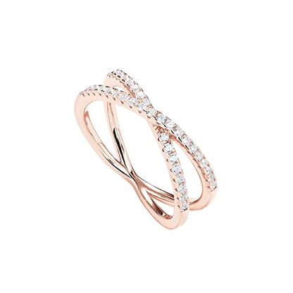 PAVOI 14K Gold Plated X Ring Simulated Diamond CZ Criss Cross Ring for Women - color: Rose Gold, size: 10