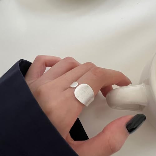 925 Sterling Silver Wide Band Ring Simple Handmade Hammered Chunky Statement Rings Adjustable Boho Thumb Ring for Women Men - color: Pattern 5