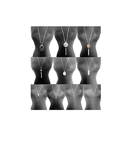 10Pcs Long Pendant Necklace Simple Moon Bar Three Triangle Tassel Lock Sweater Y Shape Punk Chain Choker Necklace for Women Men Gold Silver Plated - style: D:10Pcs Silver Tone
