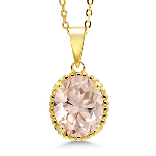 Gem Stone King 11X9MM Oval Gemstone Birthstone Pendant Necklace | 925 Sterling Silver | Solitaire Necklace For Women | With 18 Inch Chain | Fine Jewelry Gifts for Mom Women Wife Her - color: Morganite Peach Mystic Quartz
