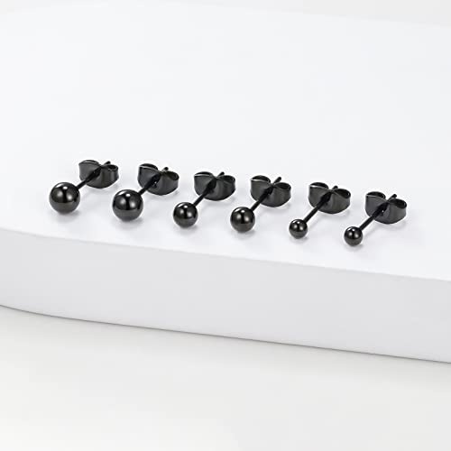 Titanium Ball Earrings Hypoallergenic Studs for Women Men Sensitive Ears Black 3mm 4mm 5mm Titanium Backs - style: 5mm black