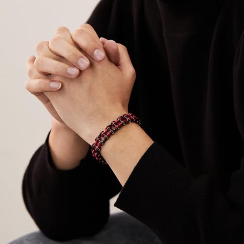 jonline24h Mens Womens Stainless Steel Motorcycle Biker Chain Heavy Bracelet Rock Link Wristband - color: Red Black