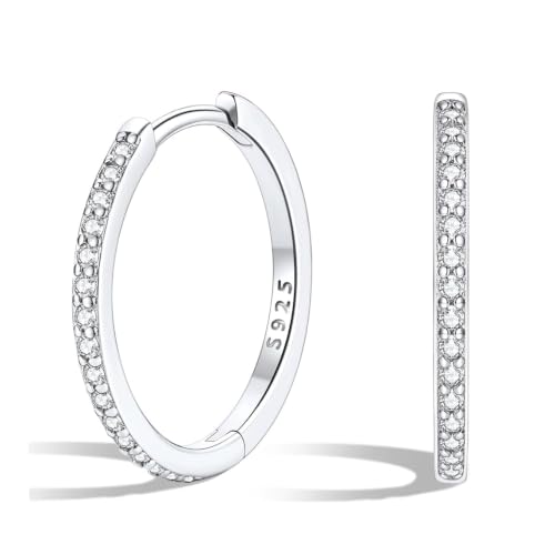 Silvora 925 Sterling Silver Huggie Hoop Earrings for Women, Small Hoop Earrings for Women, Cubic Zirconia Cartilage Earrings for Sensitive Ears, 6/8/10/12/14/16/18/20mm - color: B.Sterling Silver–White Gold Plated, size: 16MM