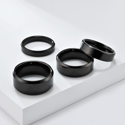 Stainless Steel Wedding Band Ring For Men Women | Sandblasted matte finish, 4mm/6mm/8mm widths, steel/black/gold-tone colors, everyday wear, wedding - color: Smooth-6mm-Black