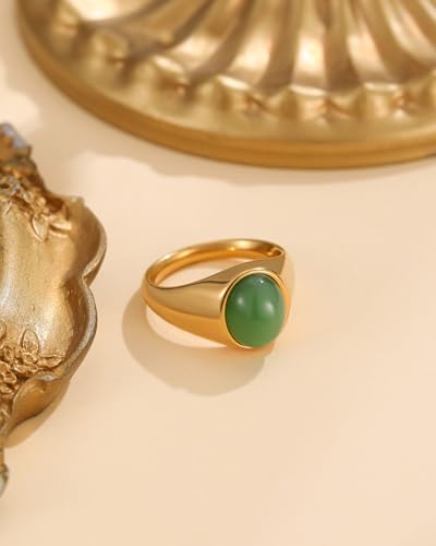 YeGieonr Gold Signet Rings for Women Non Tarnish Gold Rings, Waterproof Gemstones Statement Ring, 18K Gold Plated Stainless Steel Gem Stone Jewelry Gift for Everyday Wear - color: Green Aventurine
