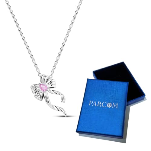925 Sterling Silver Dainty Necklaces for Women Pendant Jewelry Gift for Her | Hypoallergenic Ocean Animal Love Cherry Blossom Jewelry, Ideal Valentine Birthday Christmas Graduation Gift for Wife Mom - color: Pink Bow Knot