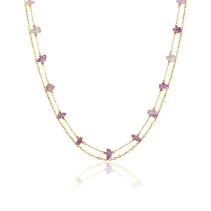 Harlermoon Natural Stone Layered Necklace for Women - 18K Gold Plated Stainless Steel Dainty Beaded Choker, Waterproof Tarnish Resistant Boho Summer Beach Jewelry Gift Box - color: Purple