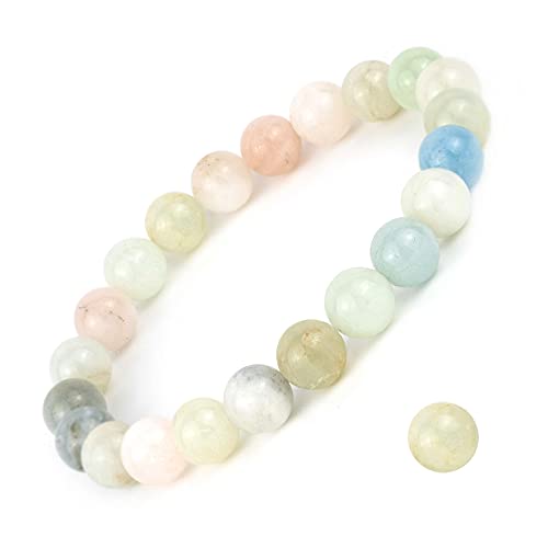 8mm Natural Crystal Stretch Bracelet | Handmade Round Stone Bead Bracelet, Runs Large, Meditation Yoga Gift for Women & Men - color: Multi-Berly