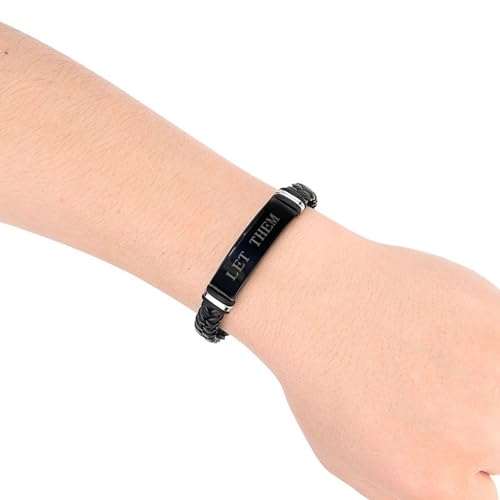 Let Them Infinity Leather Bracelet, Self Worth Motivation Bracelet Stainless Steel Black Braided Leather Bangle Bracelets Handmade Engraved Inspirational Friendship Jewelry Gift for Men - style: Style B