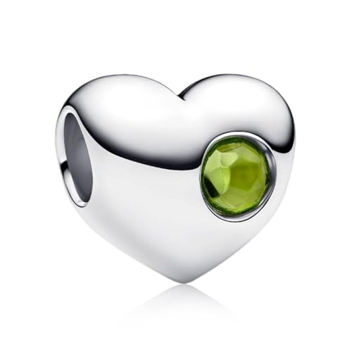 Birthstone Charm, Heart Charm Bead with CZ, for Anniversary Birthday Mothers Valentines Day Christmas Graduation, for Yourself Family Mom Friend Girlfriend Sister Grandma - style: Aug.