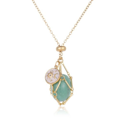 MIXJOY Black Obsidian Crystal Necklace for Women, Sun and Moon Celestial Pendant Protection Gift for Halloween Christmas - style: Green Aventurine Small