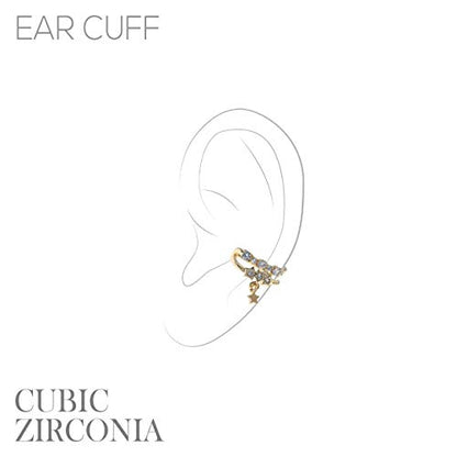 Ear Cuff – Earring Cuffs for Women – 925 Sterling Silver Plated or 14K Gold Plated - Cubic Zirconia Sparkling Round Huggie Ear Cuff Crawler Earrings – Clip On Cartilage - style: Gold - Star Drop