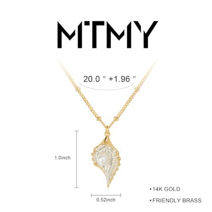 MTMY Gold Starfish Necklace 14K Gold Plated Shell Conch Ocean Pendant Necklace for Women Beach Summer Jewelry - style: conch