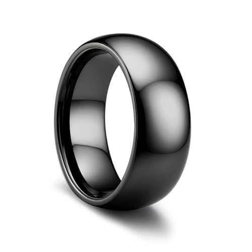 ORAZIO Stainless Steel Rings for Men Women 6MM 8MM Wedding Band Rings Silver/Black/Gold Domed High Polished Basic Wedding Bands Comfort Fit Size 6-14 - color: Black-8mm