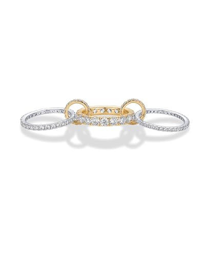 PAVOI 14K Gold Plated Interlocking Ring for Women - Chunky Connected Bands Interlock Stackable Rings for Women - Trendy Cubic Zirconia Two Tone Interlocked Multi-Band Statement Jewelry - style: Triple Bands & CZ - Two Toned