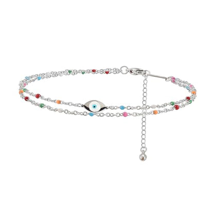 Colorful Beaded Anklet for Wome Beads Ankle Jewelry Waterproof Adjustable - color: Silver Evil Eye