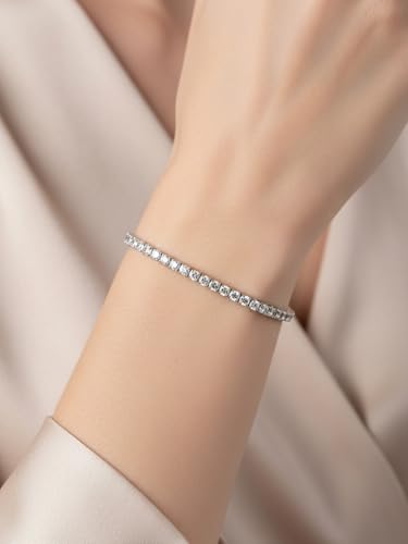 5A Cubic Zirconia Tennis Bracelet for Women, Rhodium/Yellow Gold Plated Hypoallergenic, Birthday Wedding Anniversary Jewelry - color: Prong setting - White Gold