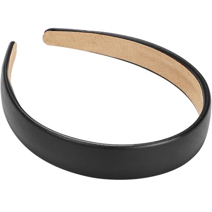 WantGor 1 Inch PU Leather Headband, Wide Padded Hairband Fashion Hair Bands | Cute Womens Headbands Holiday DIY Hair Accessories (Black) - color: Black