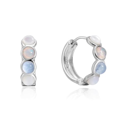 ARSIS Bubble Huggie Hoop Earrings for Women with Cubic Zirconia, Platinum/18K Gold Plated Bezel Hoop Earrings with Opal, Hypoallergenic Lightweight Jewelry, Clear/Ruby/Emerald Green/Aqua/Sapphire/Pink - color: Ocean Dawn Blue(Opal&Aquamarine)