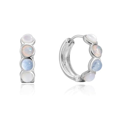 ARSIS Bubble Huggie Hoop Earrings for Women with Cubic Zirconia, Platinum/18K Gold Plated Bezel Hoop Earrings with Opal, Hypoallergenic Lightweight Jewelry, Clear/Ruby/Emerald Green/Aqua/Sapphire/Pink - color: Ocean Dawn Blue(Opal&Aquamarine)