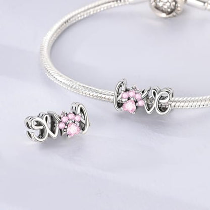 Hapour 925 Sterling Silver Charm for Bracelet Necklace Women Pendant Beads | Virgin Mary Charm, Religious Cross Heart Dragon European Jewelry Mom Charm - color: Pink Paw LOVE