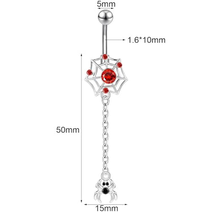 14G Surgical Stainless Steel Dangle Belly Button Rings for Women Belly Ring Dangling Piercing Jewelry CZ Snake lizard Skull Spider bat Halloween Party Punk Rock - style: Silver Spider