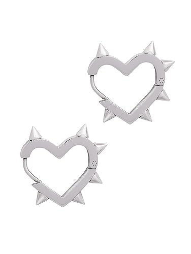 Huggie Hoop Spike Heart Earrings, Gothic Punk Grunge Emo Y2k Earrings, Goth Jewelry, Christmas Jewelry Gift For Women - color: silver