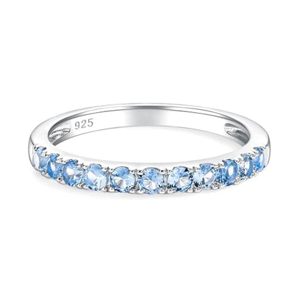 Bezel Set Birthstone Wedding Band 14K Gold Sterling Silver Stackable Half Eternity Band Rings 2.5mm Wide Ruby/Amethyst/Sapphire/Emerald Green/Aquamarine Ring for Women, Send Gift Box - style: 03-Created Aquamarine