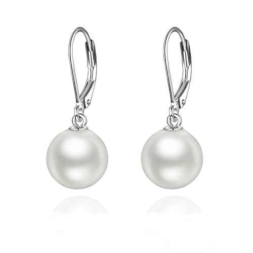 925 Sterling Silver Pearl Leverback Earrings Dangle Drop Jewelry Gifts for Women - style: Pearl