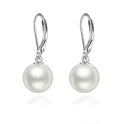 925 Sterling Silver Pearl Leverback Earrings Dangle Drop Jewelry Gifts for Women - style: Pearl