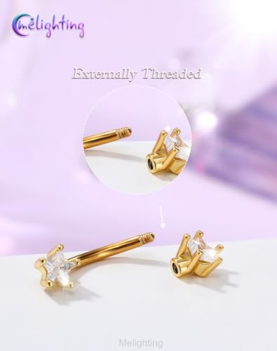 Melighting 16G Gold Star Rook Piercing Bar, 6/8 mm Rook Earring with Clear CZ, 316L Stainless Steel Stylish Eyebrow Lobe Piercing Jewellery for Daily Wear Women - color: Gold, size: 16G8mm
