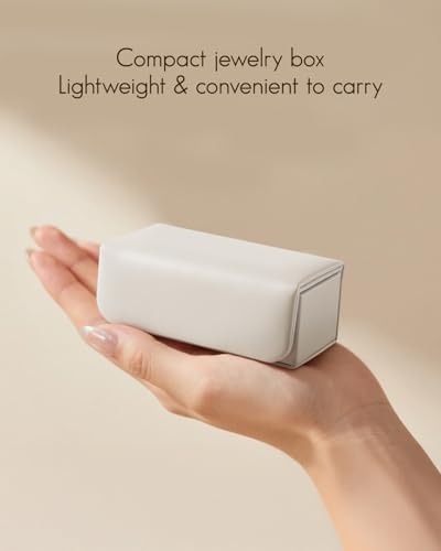 VLANDO Small Travel Jewelry Case, Gifts for Women Bridesmaid,Tangle-Free Jewelry Organizer for Rings Earrings Necklaces, Vegan Leather, Magnetic Closure-Cream White*2 Pack - color: Cream White*2 Pack