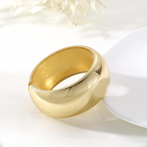 Bangle Bracelets for Women | 14K Gold Plated Trendy Wide Bracelets | Hinged Arm Cuff Bangles Chunky Bracelet for Women - color: Style F-Gold Plated Bangles