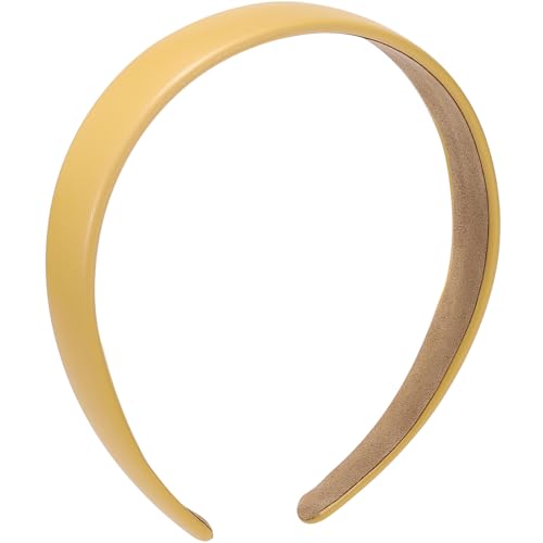WantGor 1 Inch PU Leather Headband, Wide Padded Hairband Fashion Hair Bands | Cute Womens Headbands Holiday DIY Hair Accessories (Yellow) - color: Yellow