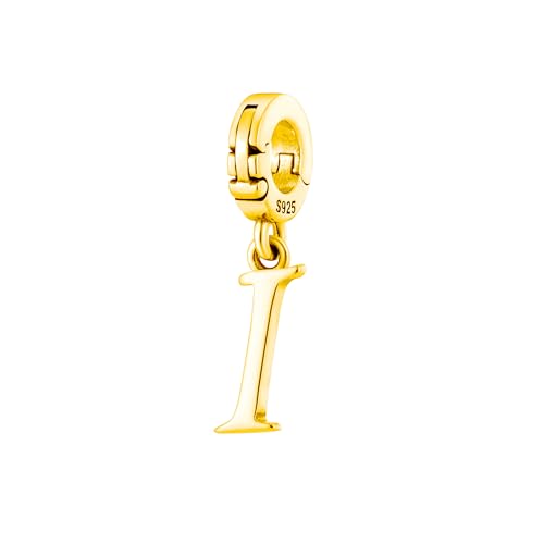 A-Z Alphabet Letters Versatile Clip On Open Multi-Clasp Pendant 925 Sterling Silver Charm For Pandora & Other Link Charm Bracelets/Necklaces/Anklets/Etc - color: Yellow Gold, size: I