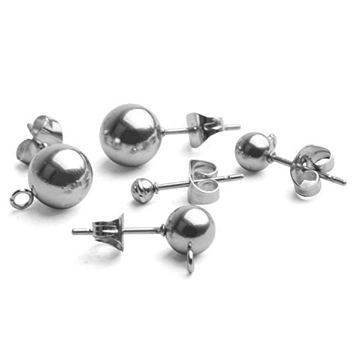 Earring Stud Findings,50pcs Stainless Steel Earring Studs Ball Post with Loop and 50pcs Butterfly Earrig Backs for Eariing Making