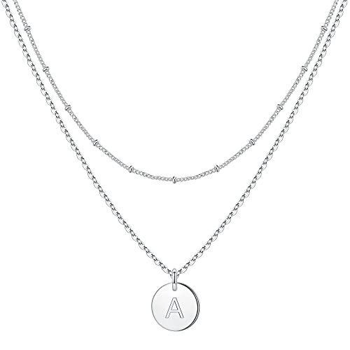 IEFWELL Initial Necklaces for Women Girls, Disc Letter A-Z Layered Necklace | Disc Necklaces for Women Girls, 14K Gold Plated, Double Side Engraved Coin Necklaces, Jewelry Birthday Gifts for Teen Girls - color: White, size: 14"+2"/16"+2", style: A'
