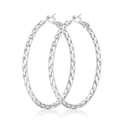 3MM Thin Sterling Silver Hoop Earrings for Women Hypoallergenic | Lightweight Small Silver Hoop Earrings Thin Twisted Hoop Earrings for Sensitive Ears - color: Silver-50MM