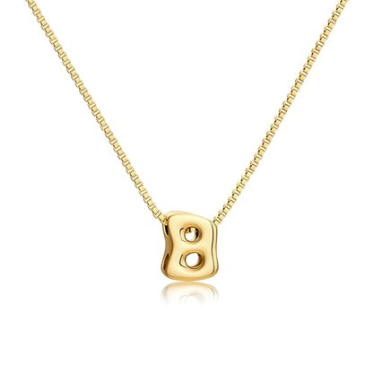 Bubble Gold Initial Necklaces for Women,14K Gold Plated A-Z Initial Necklaces for Women, Chunky balloon letter name Pendant Necklace Fashion Jewelry Gifts - color: B, style: Gold