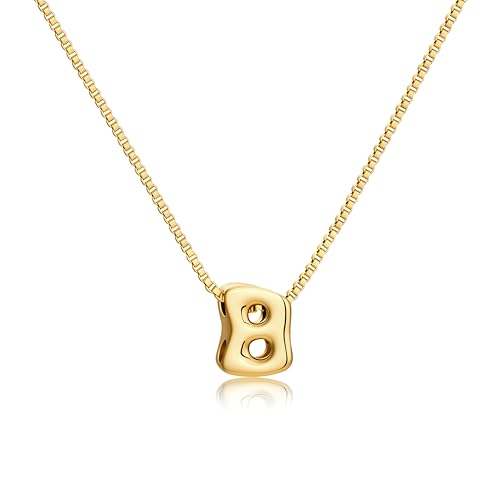 Bubble Gold Initial Necklaces for Women,14K Gold Plated A-Z Initial Necklaces for Women, Chunky balloon letter name Pendant Necklace Fashion Jewelry Gifts - color: B, style: Gold