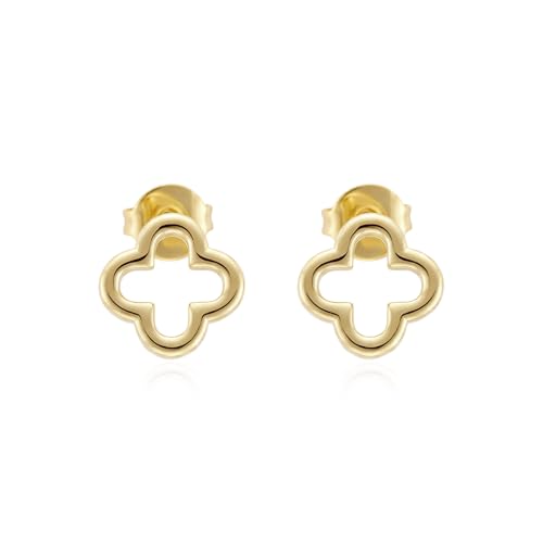 18K Gold Plated Huggie Hoop Earrings for Women, 925 Sterling Silver Post, Hypoallergenic Small Earrings - color: Classic Clover Studs