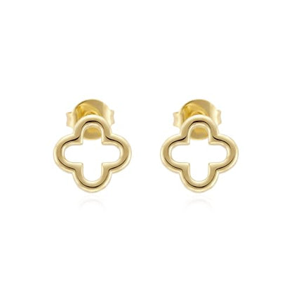 18K Gold Plated Huggie Hoop Earrings for Women, 925 Sterling Silver Post, Hypoallergenic Small Earrings - color: Classic Clover Studs
