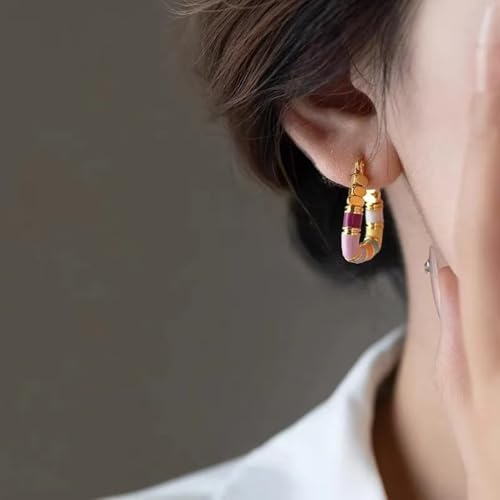 Clear Hoop Earrings for Women Gold Chunky Resin Earring Colorful Enamel Huggie Earrings Geometric Crystal Hoop Earrings Chunky Statement Trendy Jewelry - color: colorful