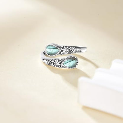 Ring for Women Sterling Silver Adjustable Band Open Rings Jewelry Gifts for Girls - style: Lotus-Labradorite