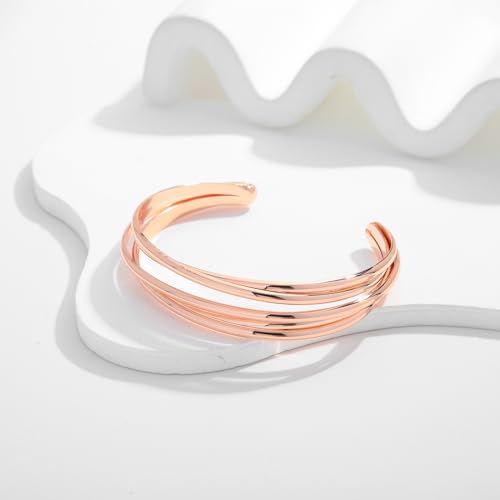 Gold Cuff Bracelet for Women Chunky Multi-layer Cross Wire Open Bracelet Hollow Wide Cuff Bracelets Adjustable Gold Open Cuff Bangle Bracelet - color: Wire Hollow Rose Gold Bracelet