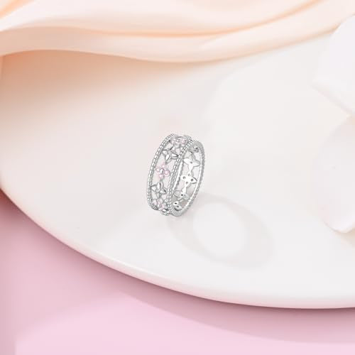KUNSIR 925 Silver Cubic Zirconia Ring Size 7-9 Wedding Band Sterling Silver Eternity Ring Modern Style - style: Wide Band Sweetheart Ring